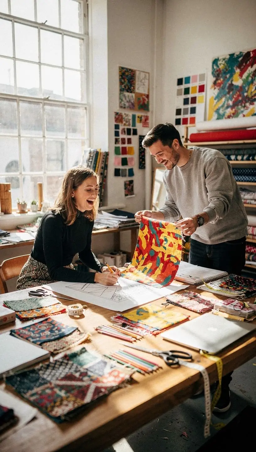 Crafting workspace setup with tools and materials.