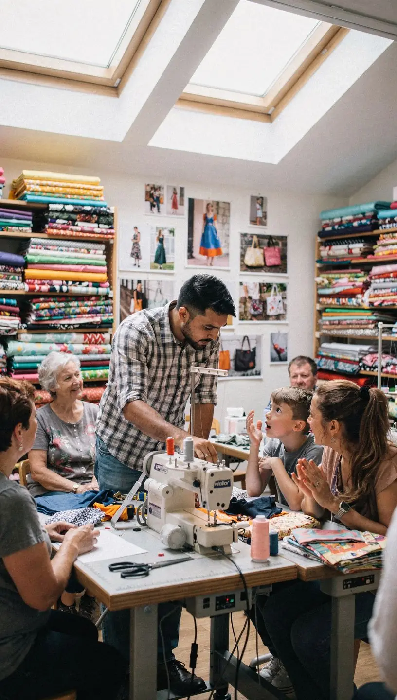 Person selecting materials in a handmade studio.